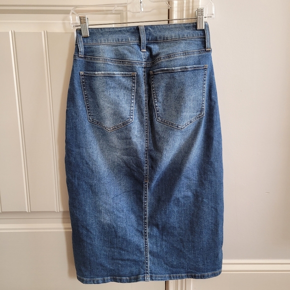 SO jean skirt midi modest button up pencil light wash fall boho - Picture 2 of 4